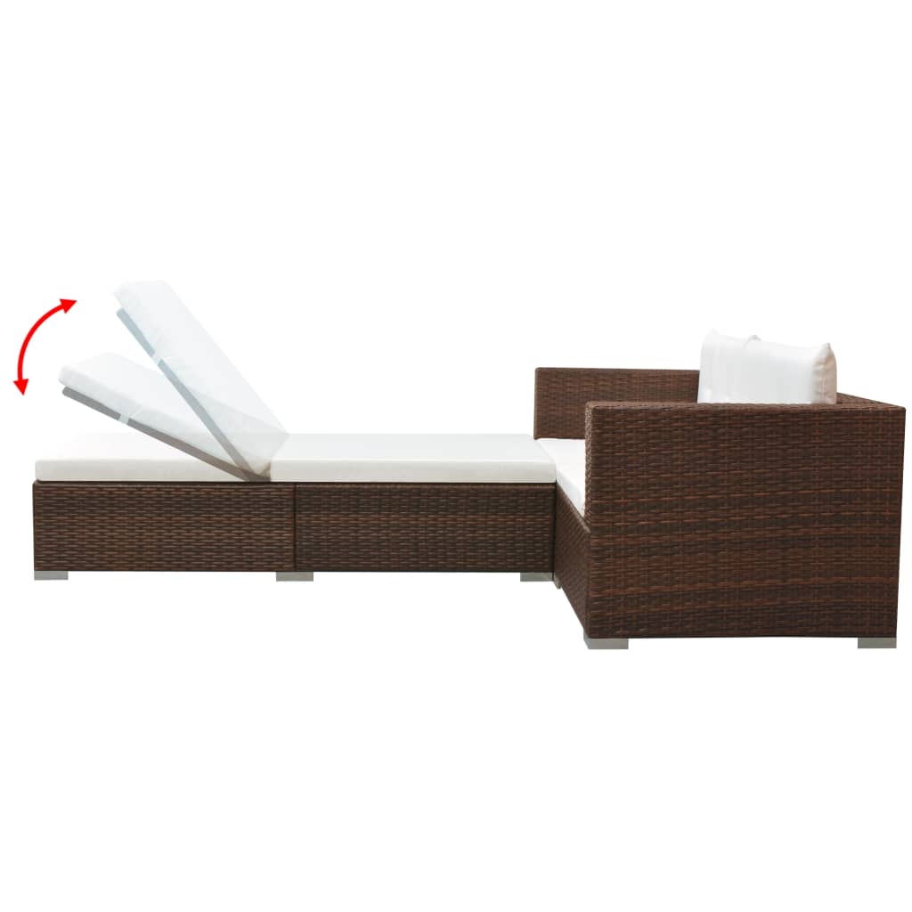 -Delige Loungeset Met Kussens Poly Rattan