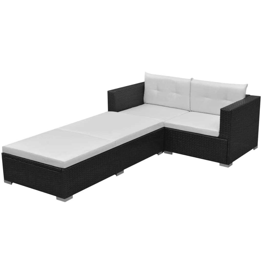 -Delige Loungeset Met Kussens Poly Rattan