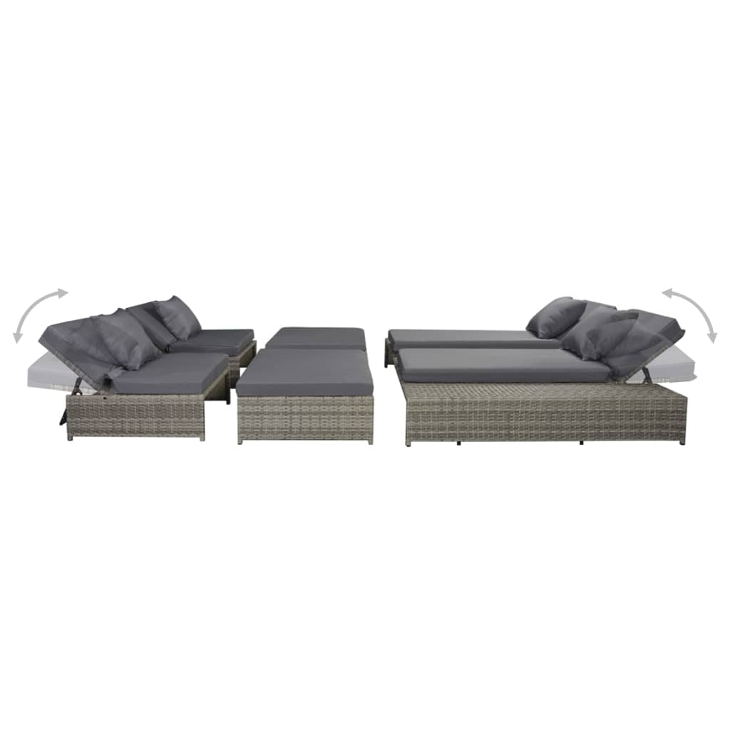 5-Delige Loungeset Met Kussens Poly Rattan Grijs