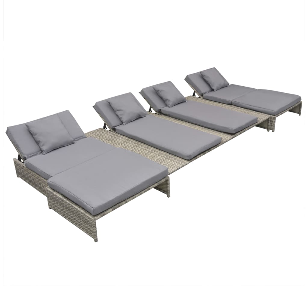 5-Delige Loungeset Met Kussens Poly Rattan Grijs