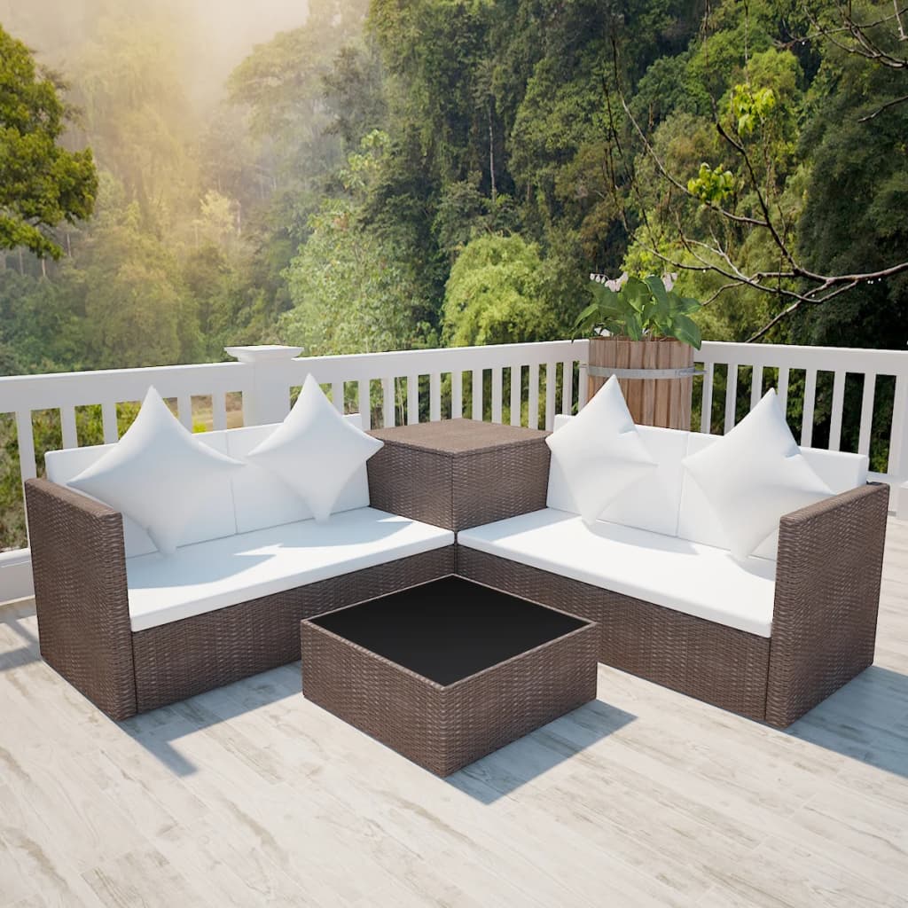 -Delige Loungeset Met Kussens Poly Rattan