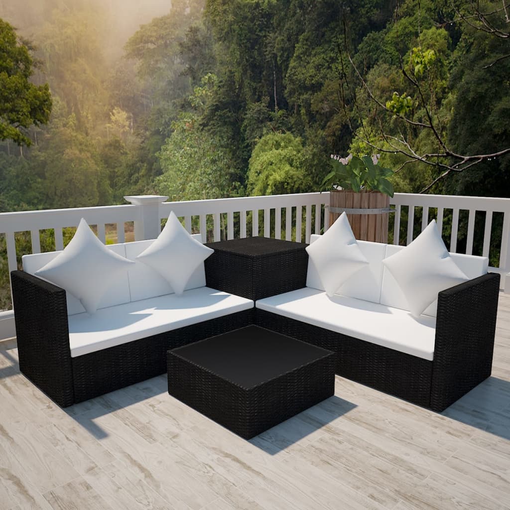 -Delige Loungeset Met Kussens Poly Rattan