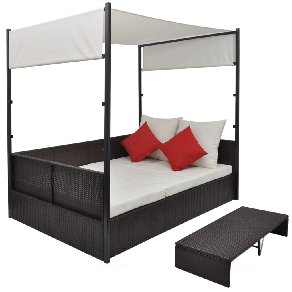 Tuinbed Met Luifel 190X130 Cm Poly Rattan