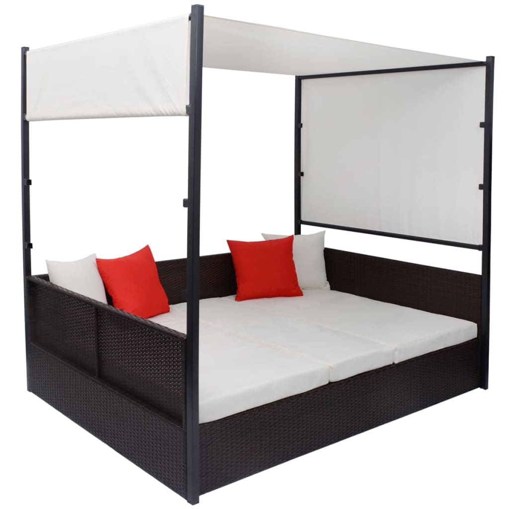 Tuinbed Met Luifel 190X130 Cm Poly Rattan