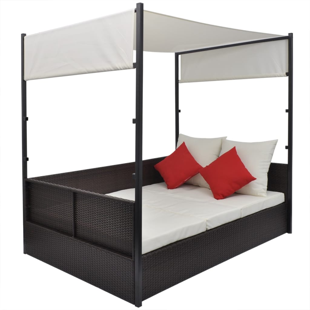 Tuinbed Met Luifel 190X130 Cm Poly Rattan