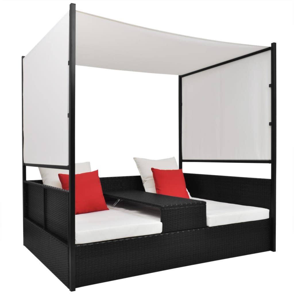 Tuinbed Met Luifel 190X130 Cm Poly Rattan