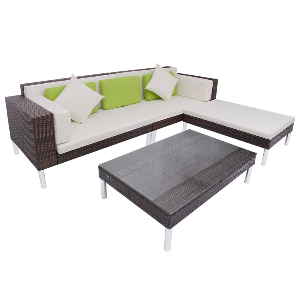 -Delige Loungeset Met Kussens Poly Rattan