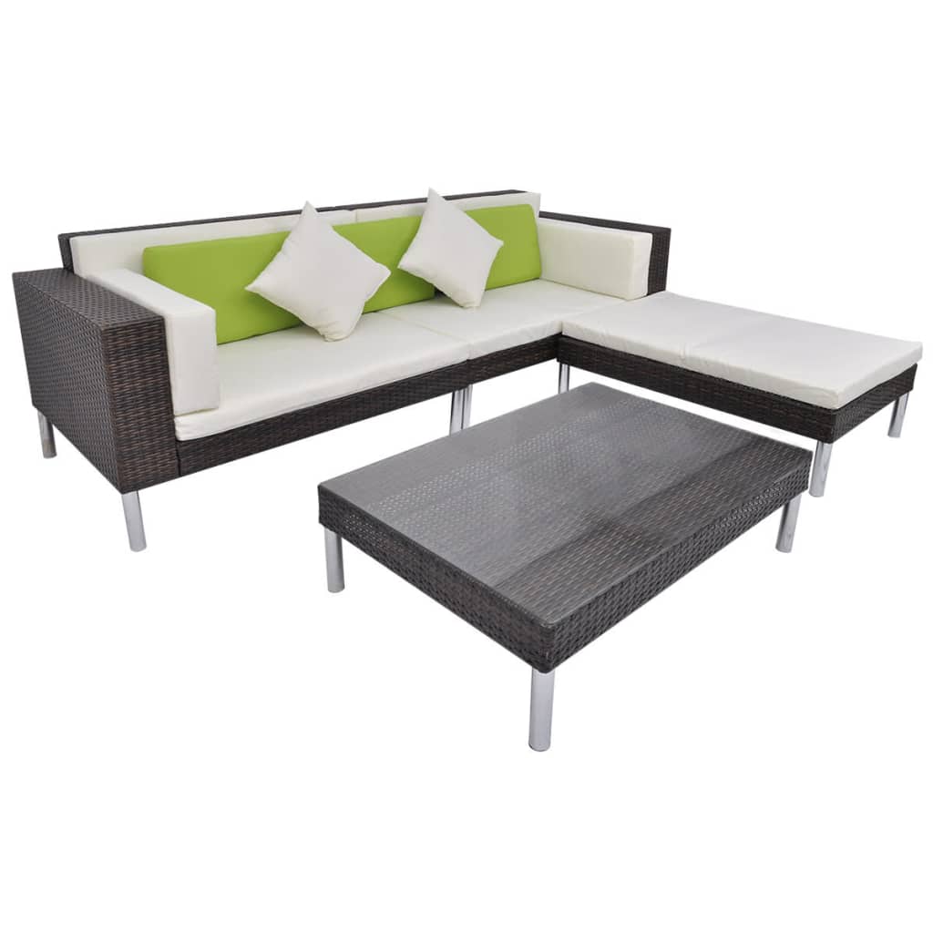 -Delige Loungeset Met Kussens Poly Rattan