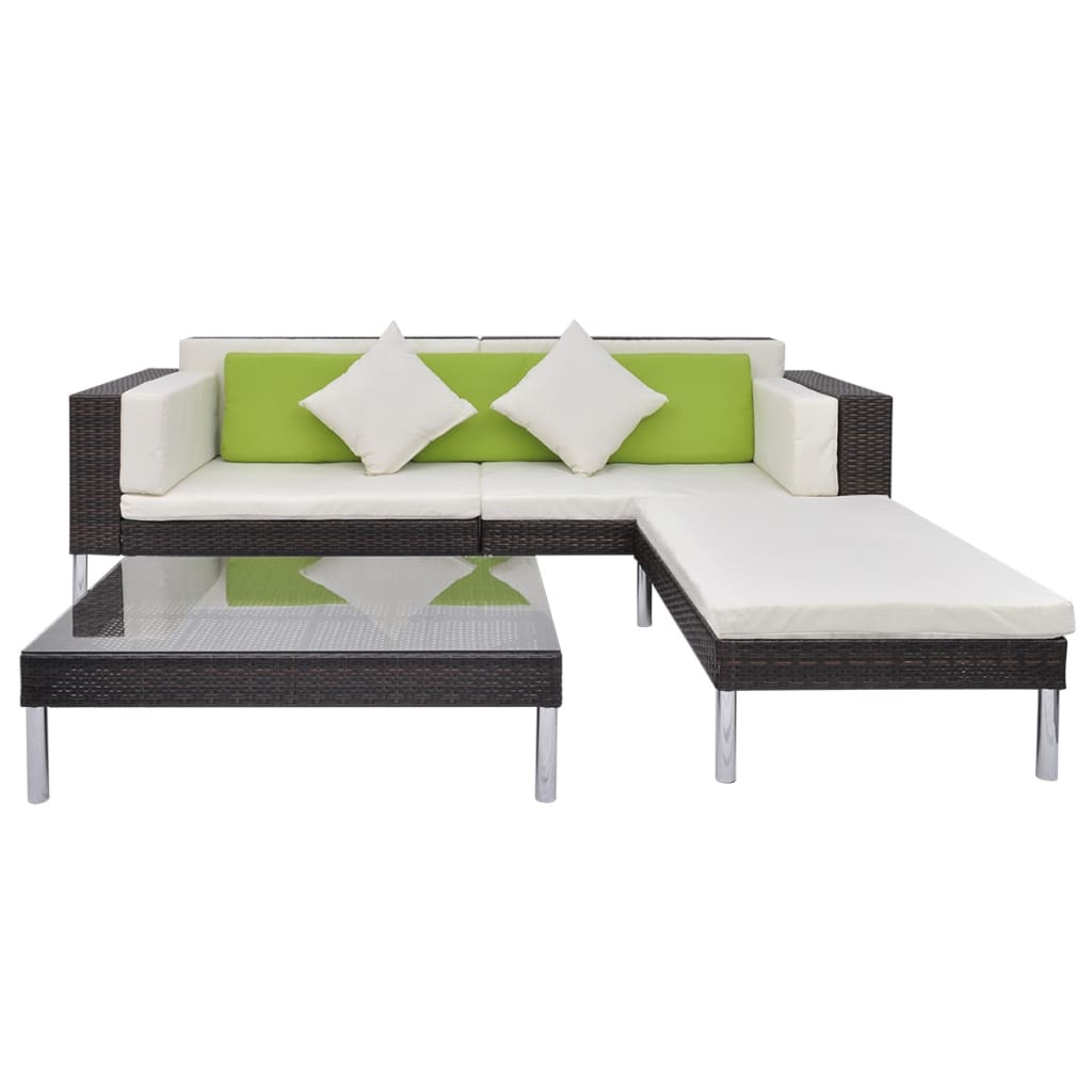 -Delige Loungeset Met Kussens Poly Rattan