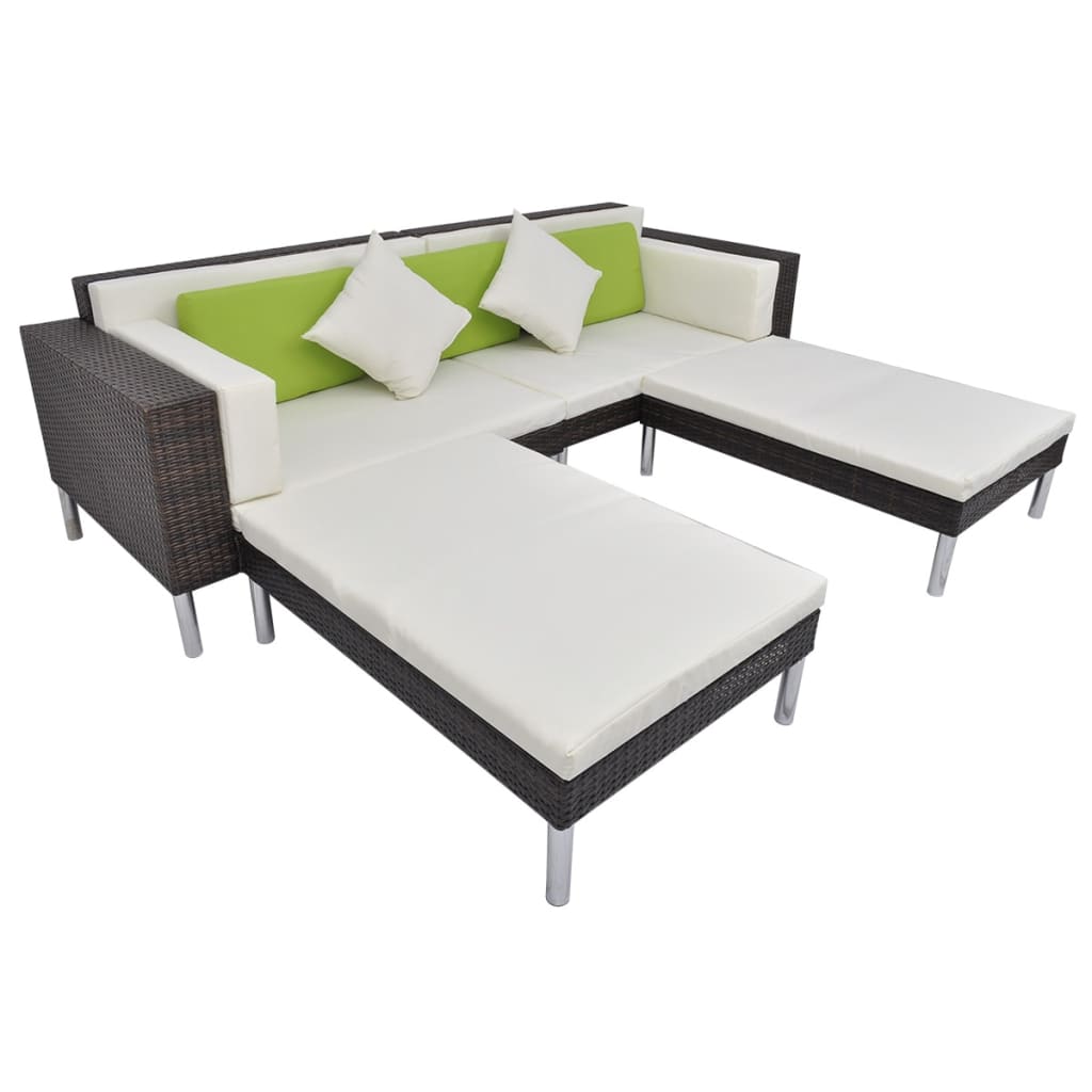 -Delige Loungeset Met Kussens Poly Rattan