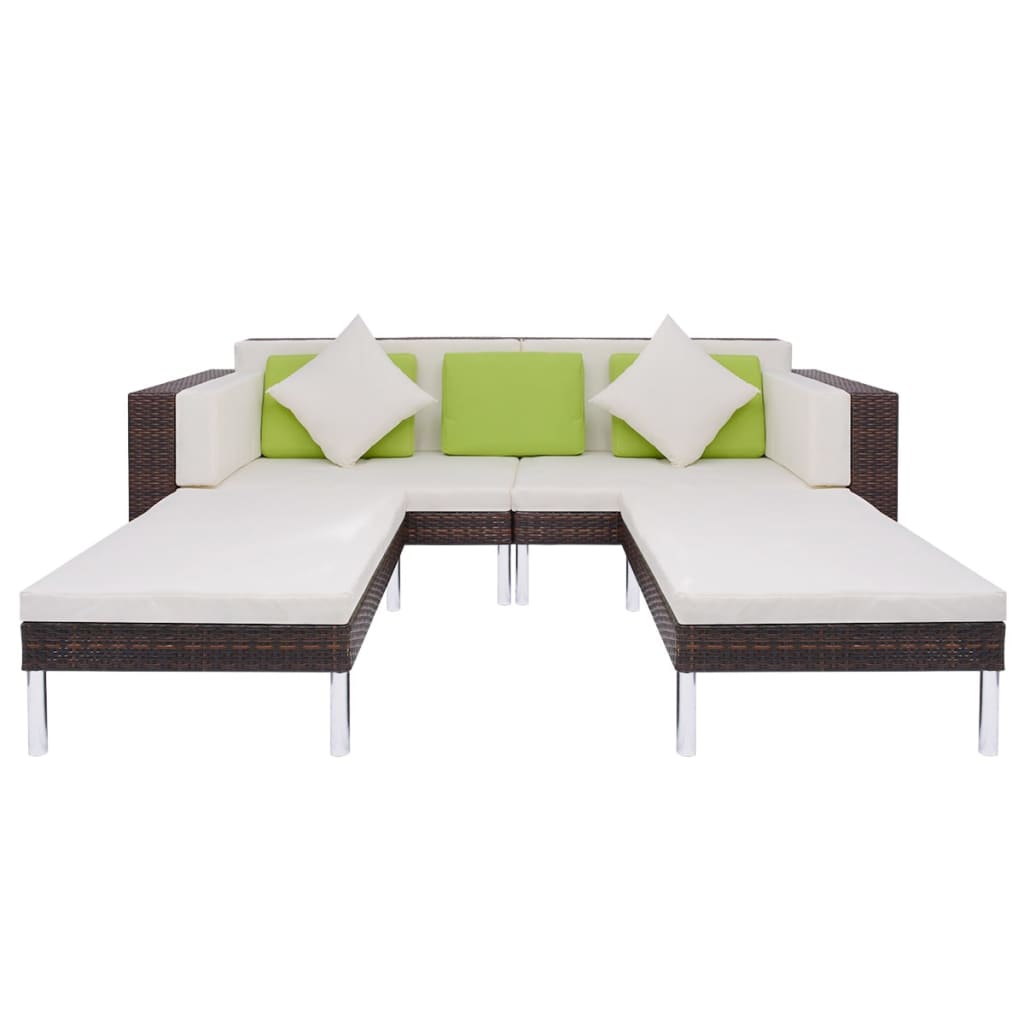 -Delige Loungeset Met Kussens Poly Rattan