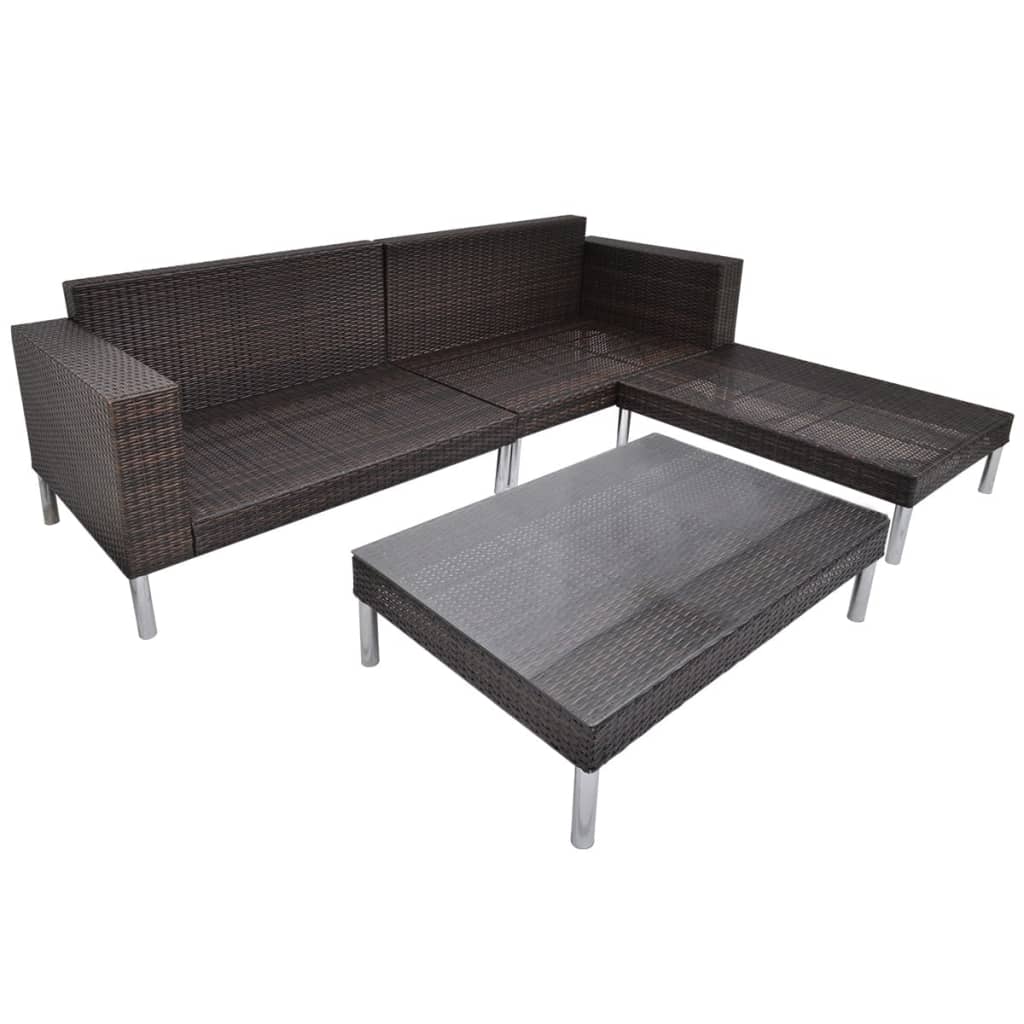 -Delige Loungeset Met Kussens Poly Rattan