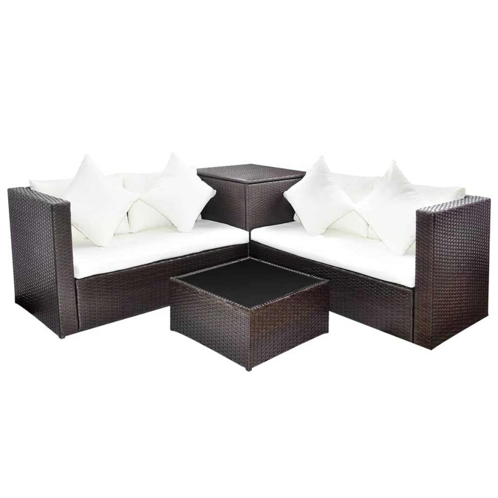 -Delige Loungeset Met Kussens Poly Rattan