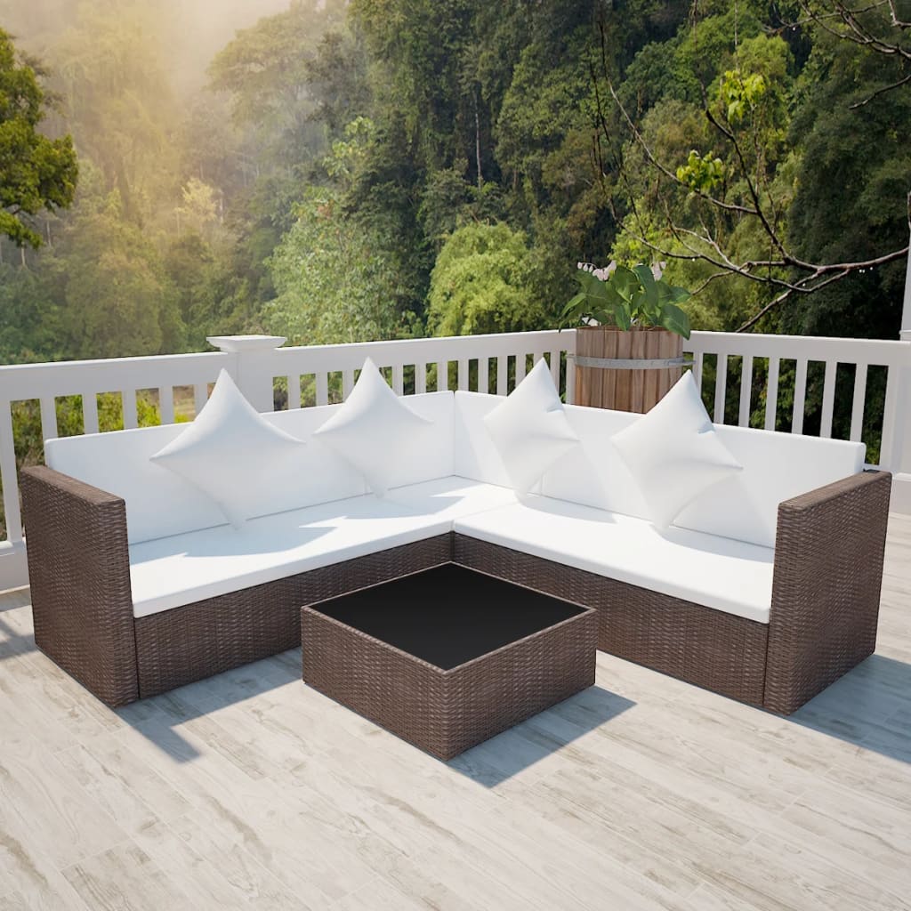 -Delige Loungeset Met Kussens Poly Rattan