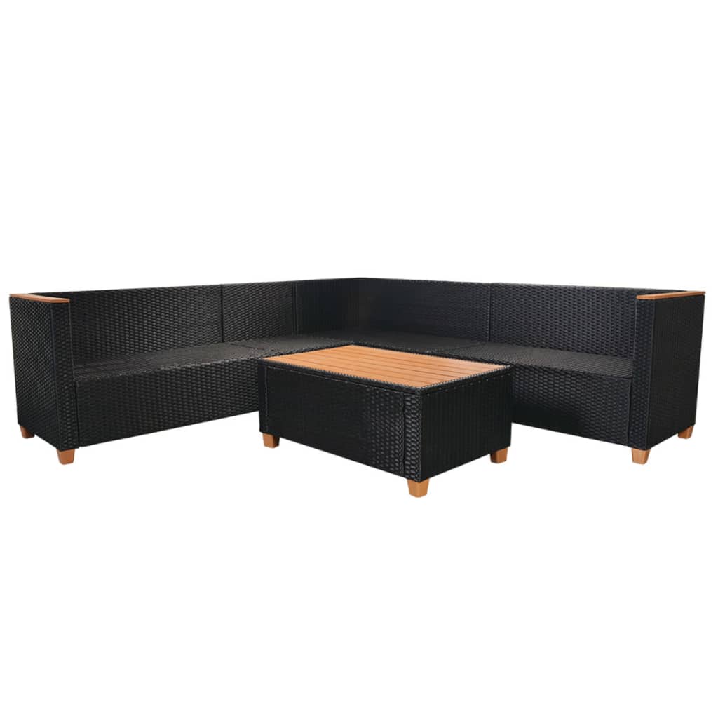 5-Delige Loungeset Met Kussens Poly Rattan Zwart