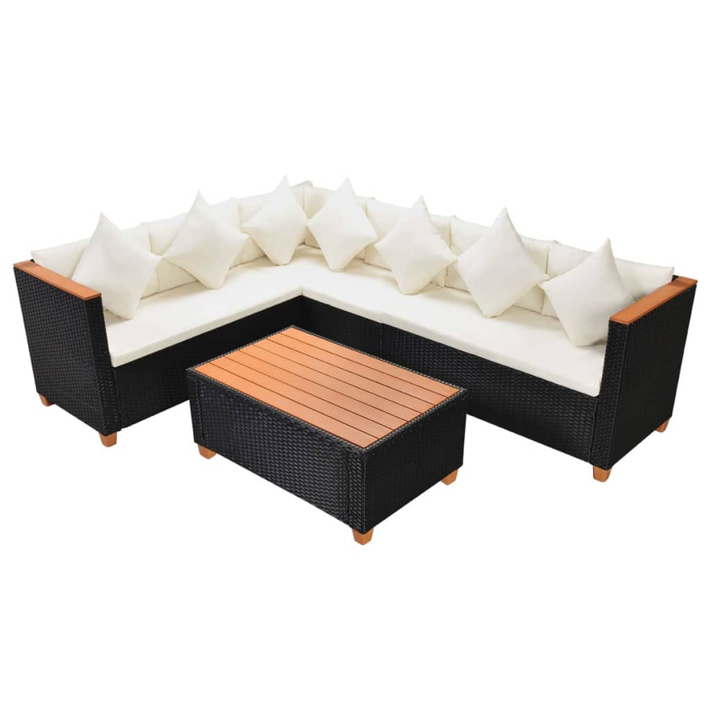 4-Delige Loungeset Met Kussens Poly Rattan Zwart Lichtgrijs