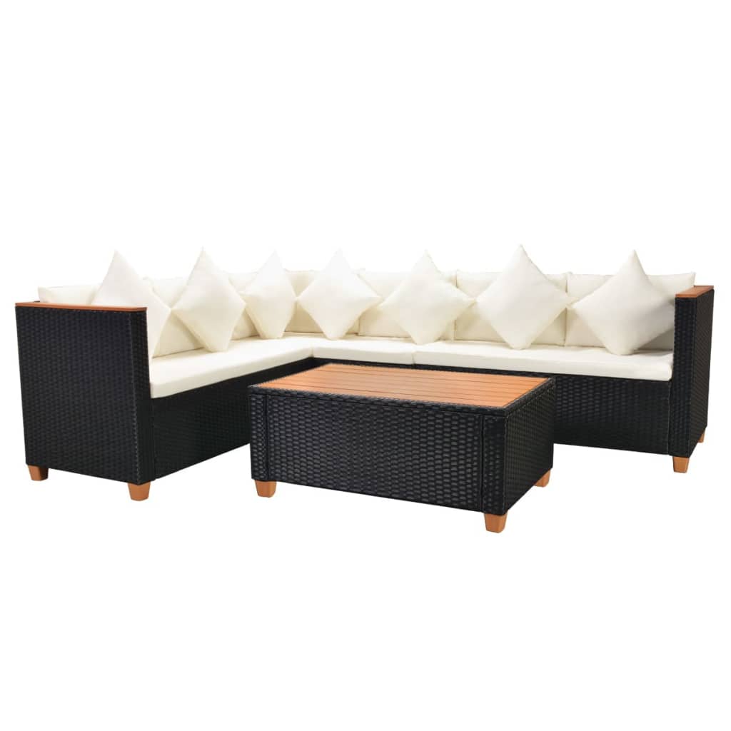 4-Delige Loungeset Met Kussens Poly Rattan Zwart Lichtgrijs