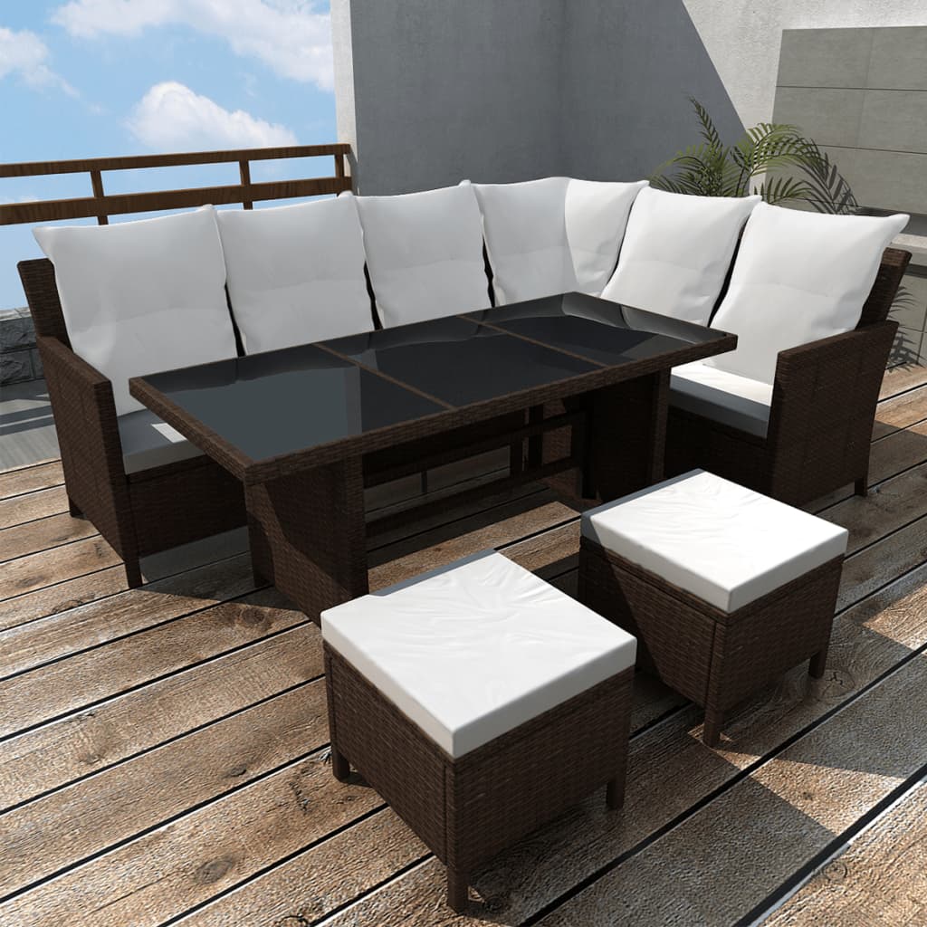 -Delige Loungeset Met Kussens Poly Rattan