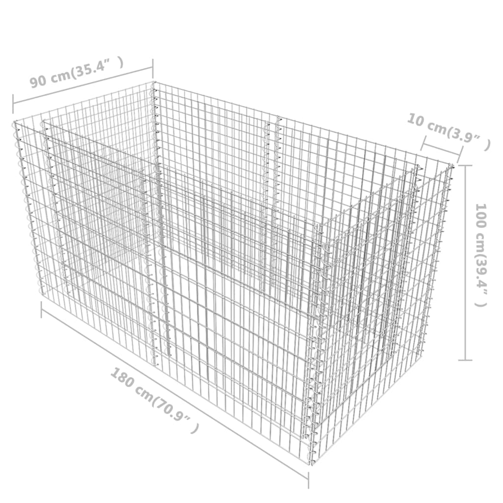 Gabion Plantenbak Verhoogd 180X90X100 Cm Staal Zilverkleurig