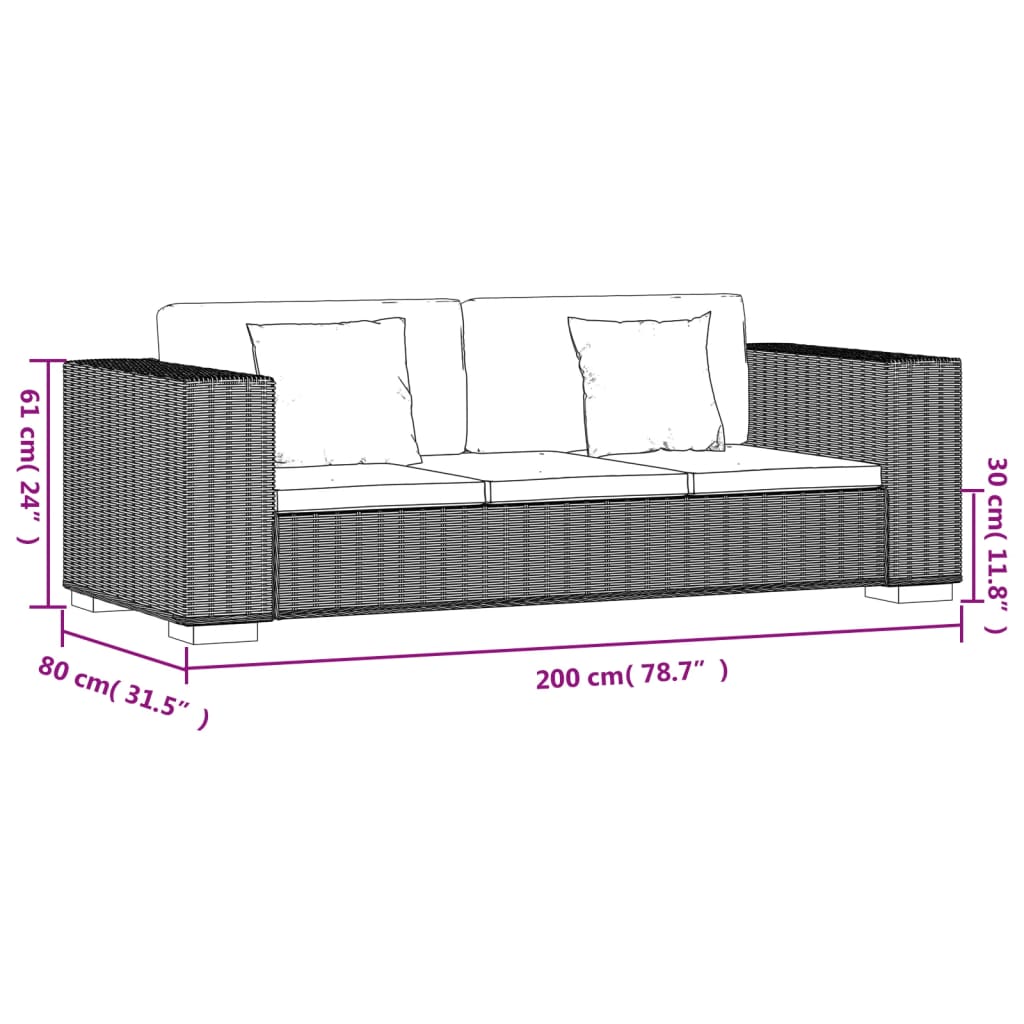 3-Zits Bankstel Set Rattan 8-Delig