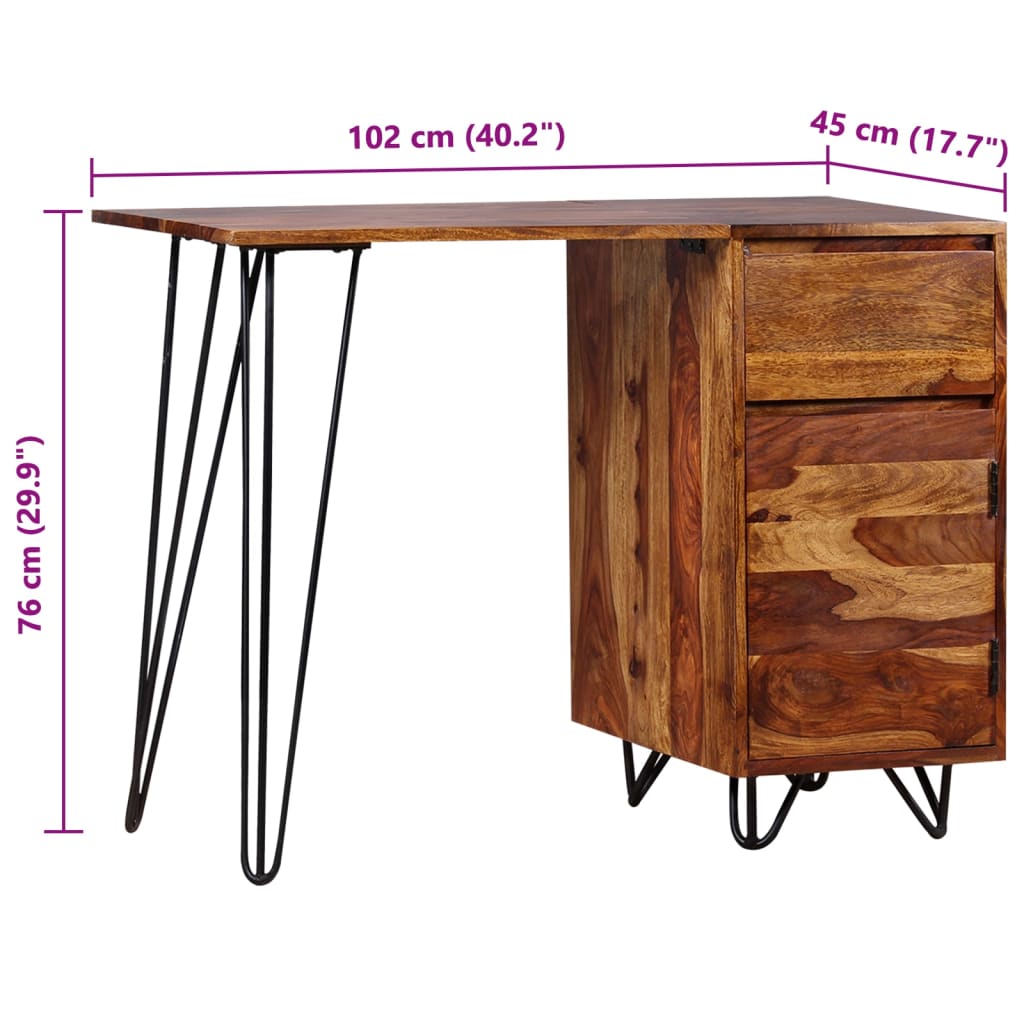 Schrijftafel Met 1 Lade En 1 Kastje Massief Sheeshamhout