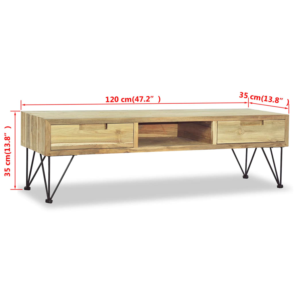 Tv-Meubel 120X35X35 Cm Massief Teakhout Zwart