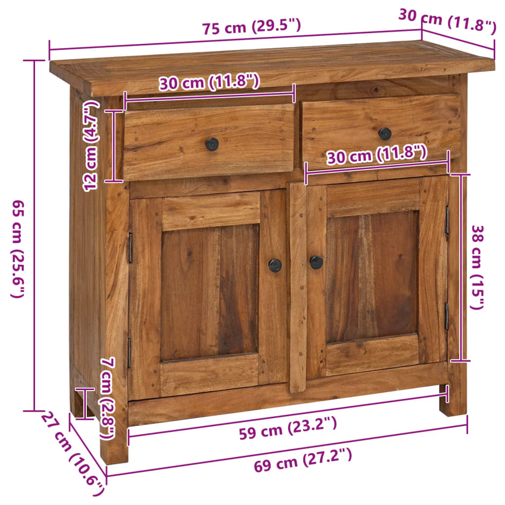 Dressoir 75X30X65 Cm Massief Gerecycled Hout