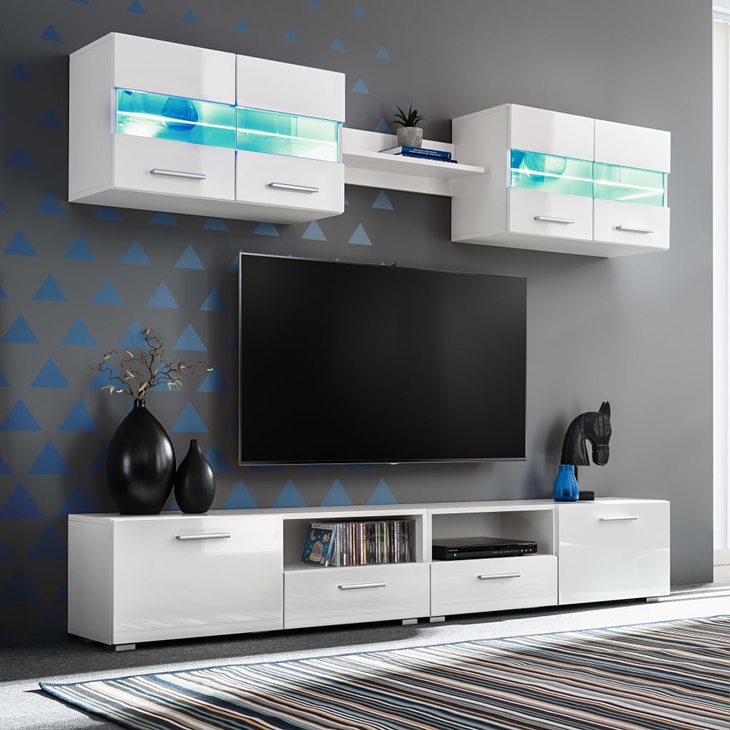 Tv-Wandmeubelset Met Led-Verlichting Hoogglans 5-Delig