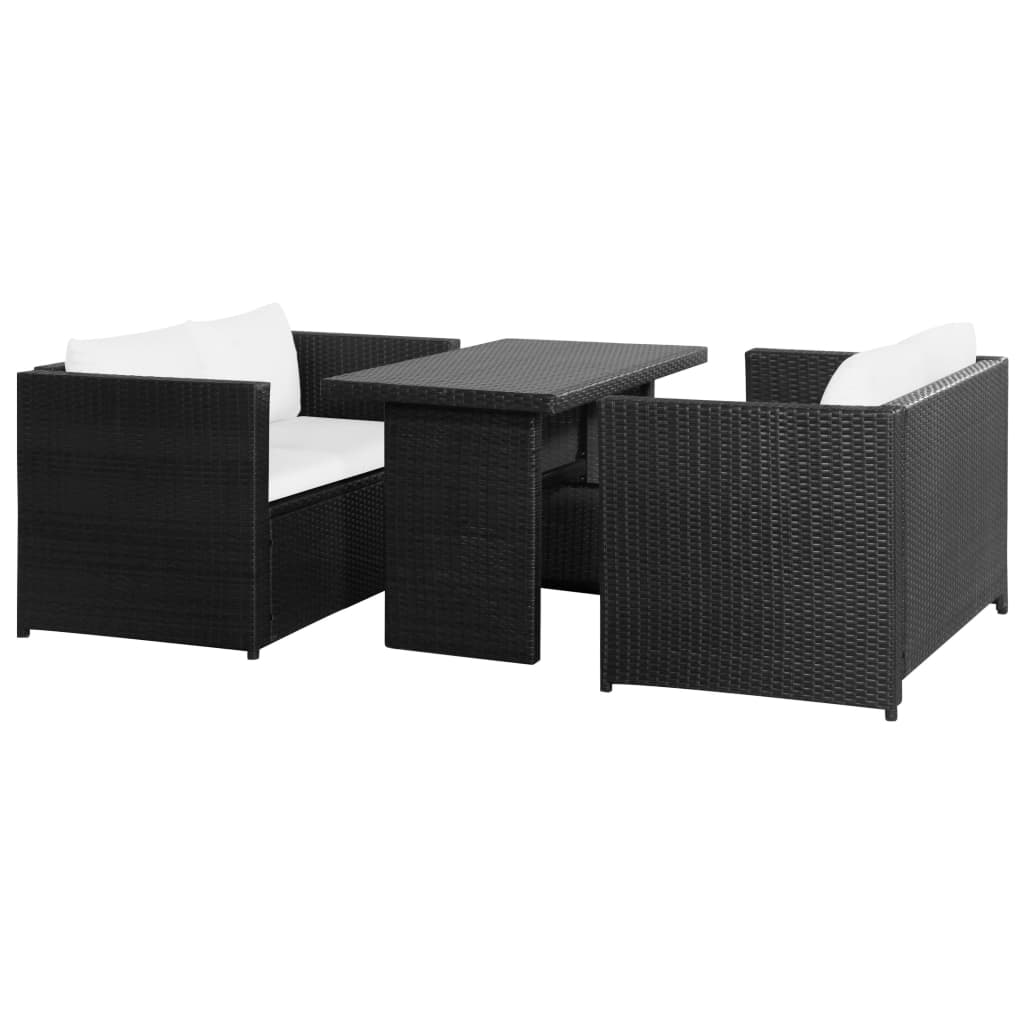 -Delige Loungeset Met Kussens Poly Rattan