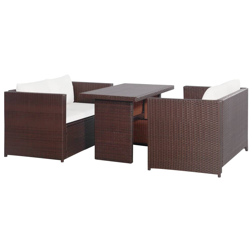 -Delige Loungeset Met Kussens Poly Rattan