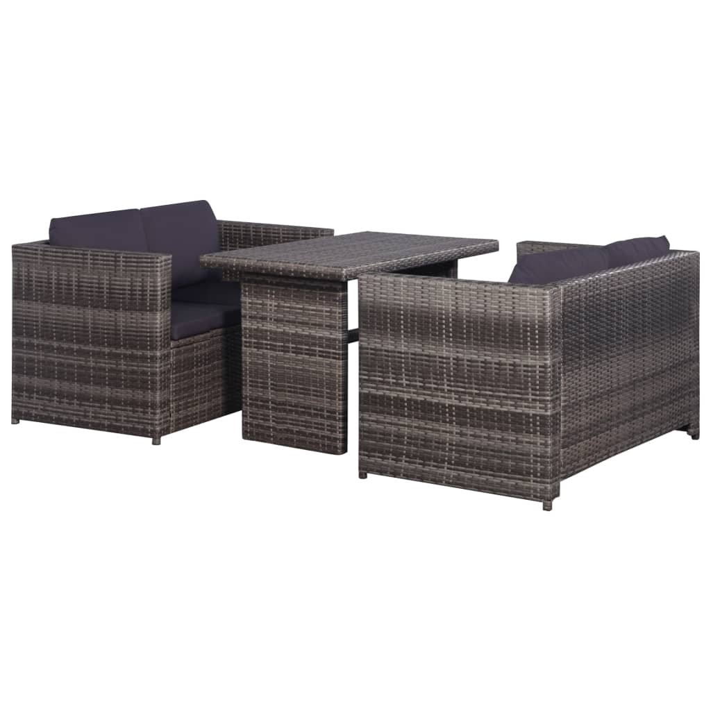 -Delige Loungeset Met Kussens Poly Rattan