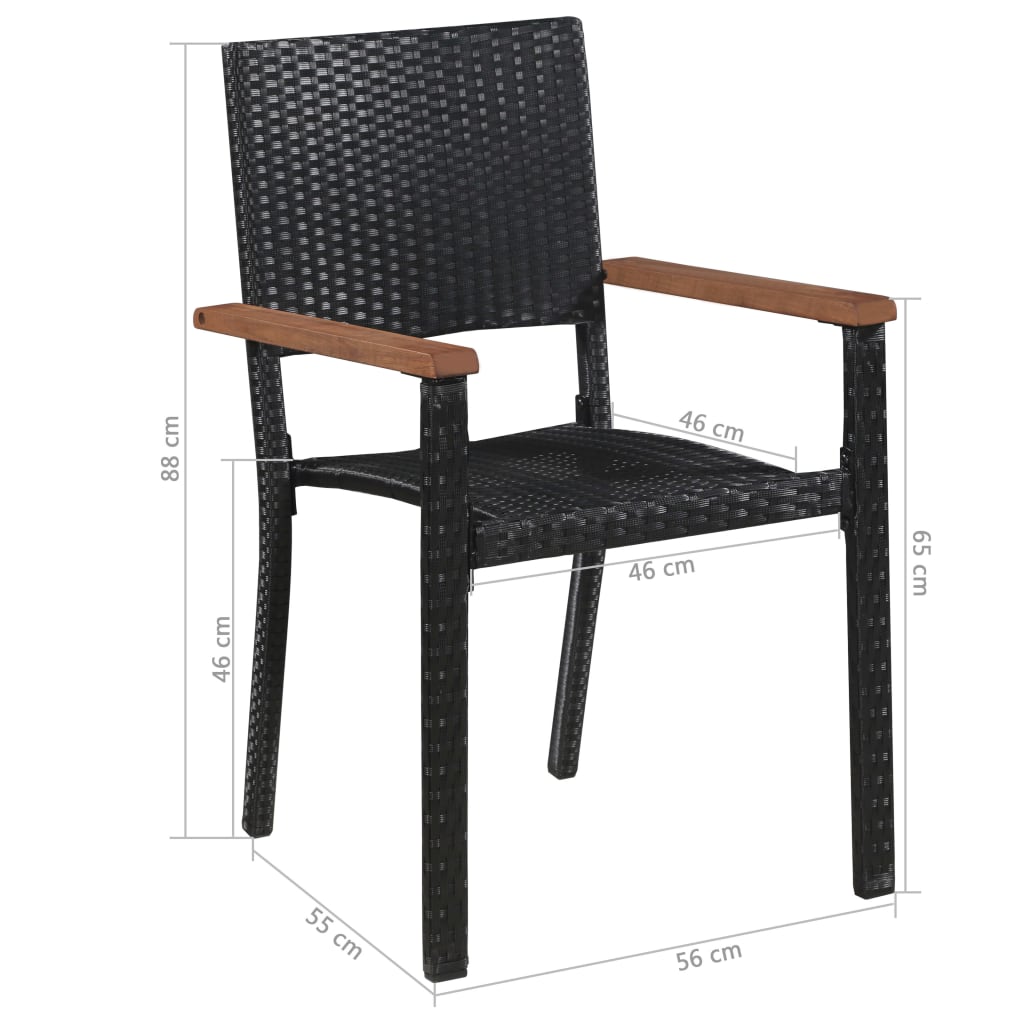 -Delige Tuinset Poly Rattan En Acaciahout Zwart