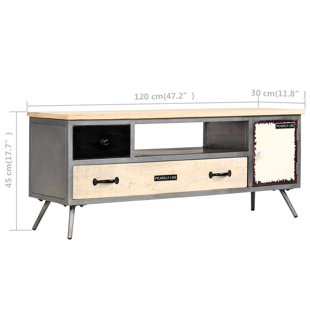 Tv-Meubel 120X30X45 Cm Massief Mangohout En Staal