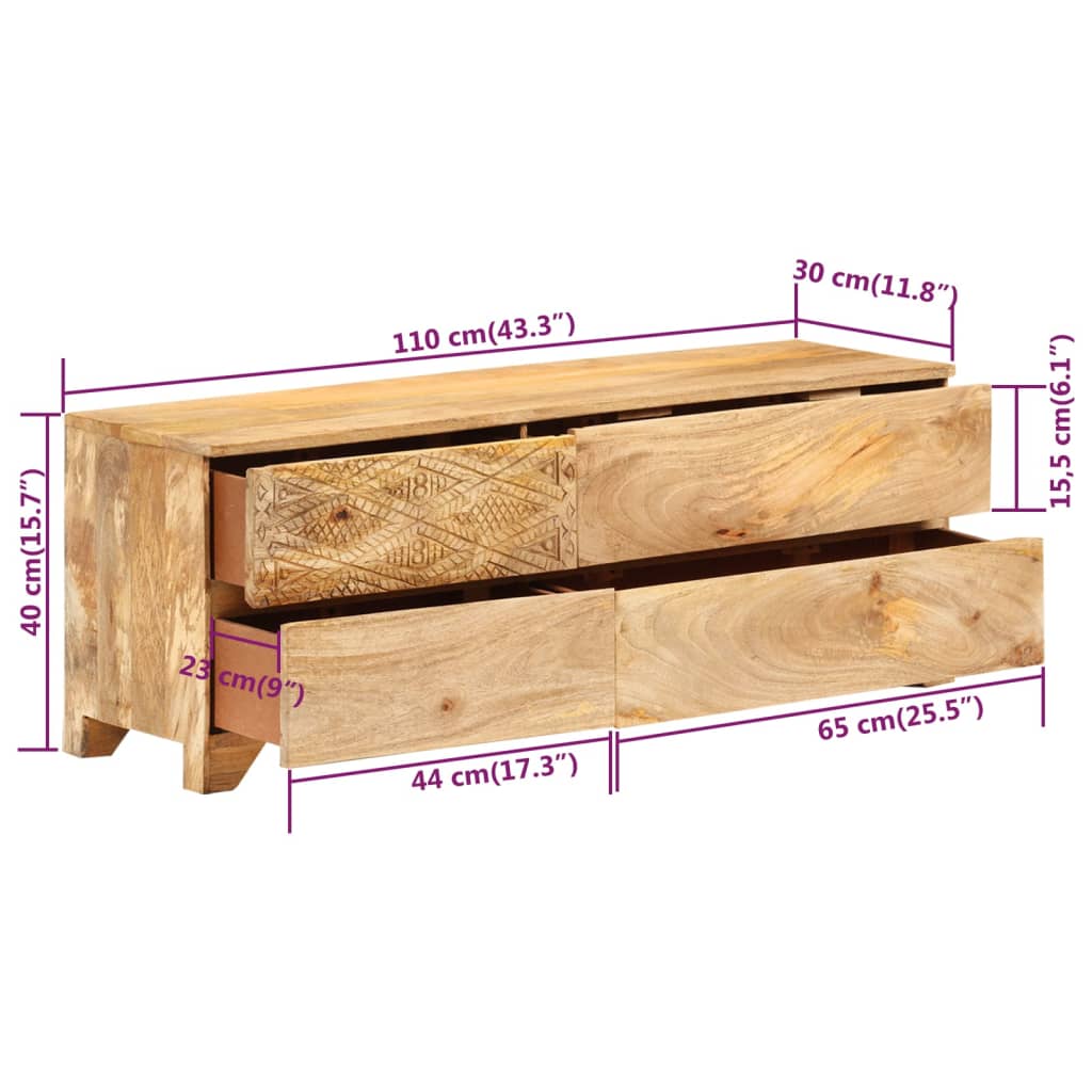 Tv-Meubel 110X30X40 Cm Massief Mangohout