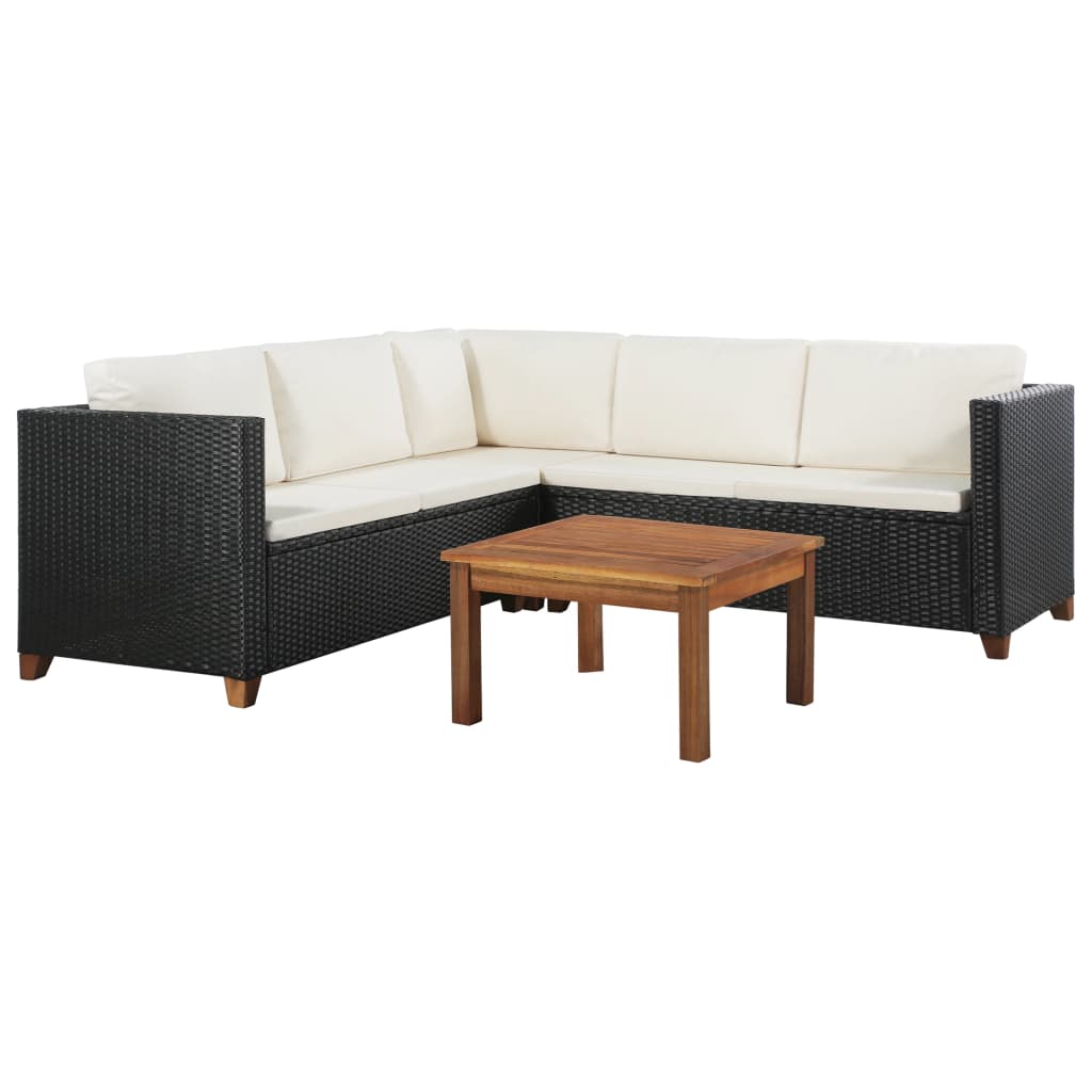 -Delige Loungeset Met Kussens Poly Rattan