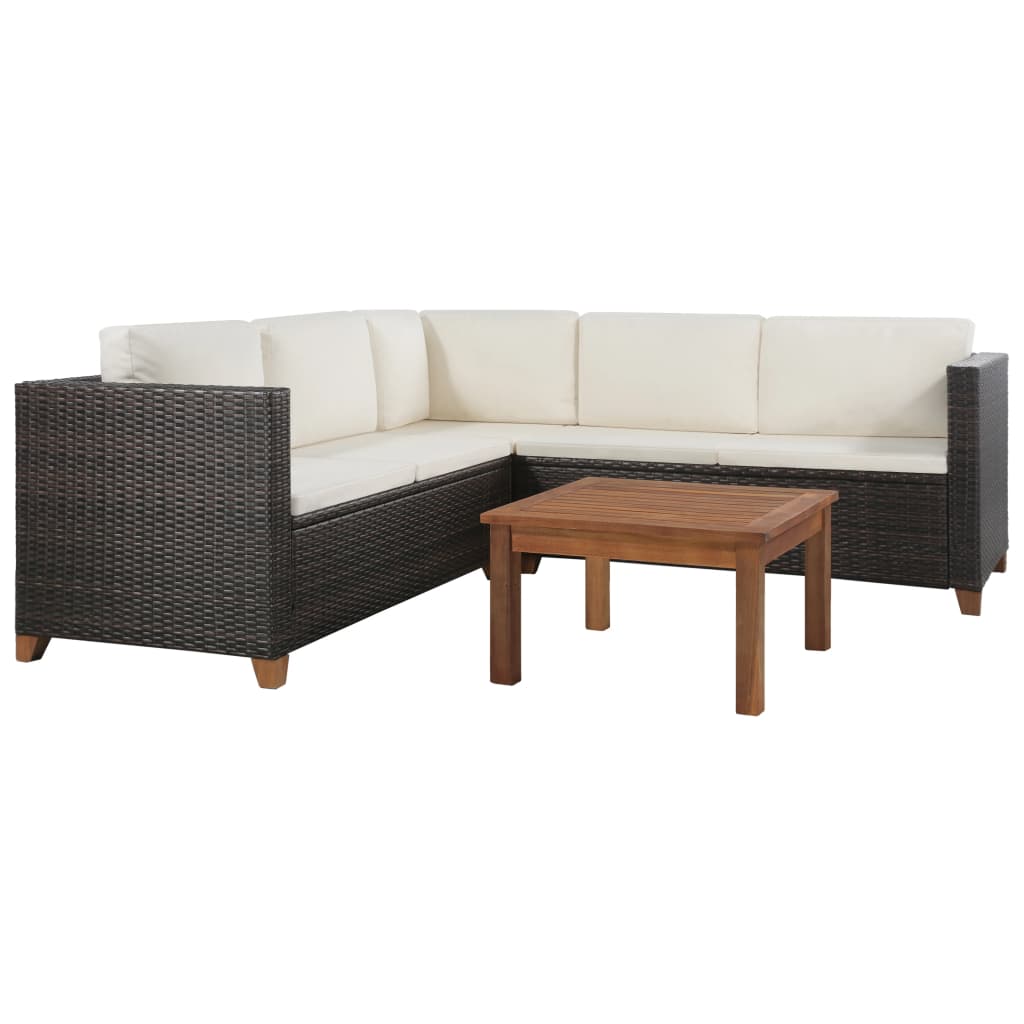 -Delige Loungeset Met Kussens Poly Rattan