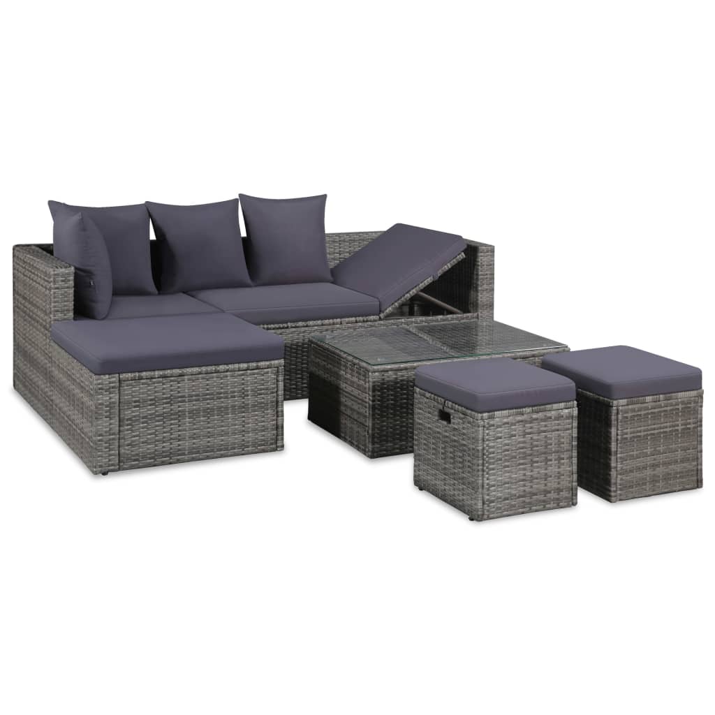 -Delige Loungeset Met Kussens Poly Rattan