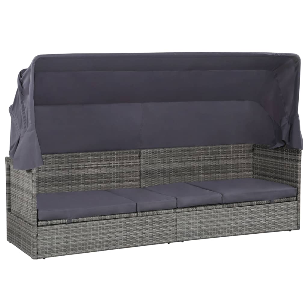 Tuinbed Met Luifel 205X62 Cm Poly Rattan