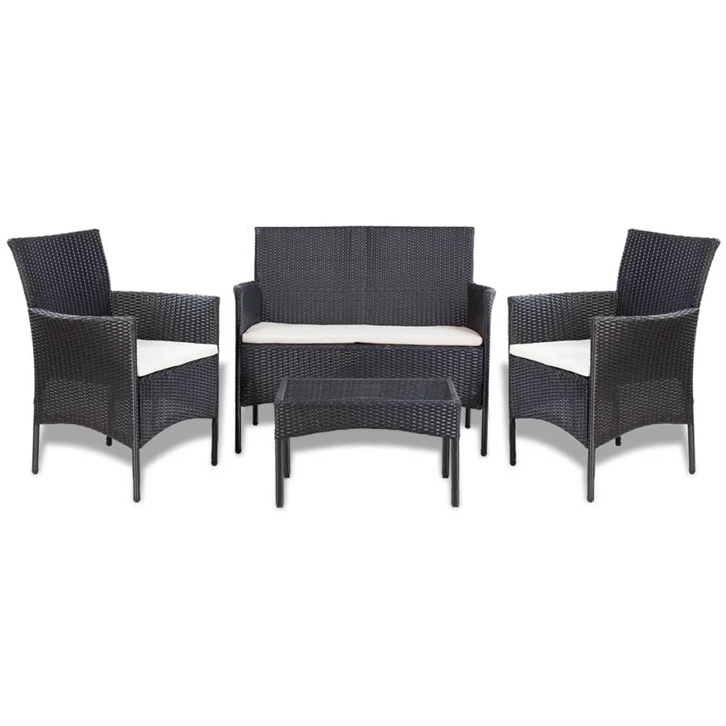 -Delige Loungeset Met Kussens Poly Rattan