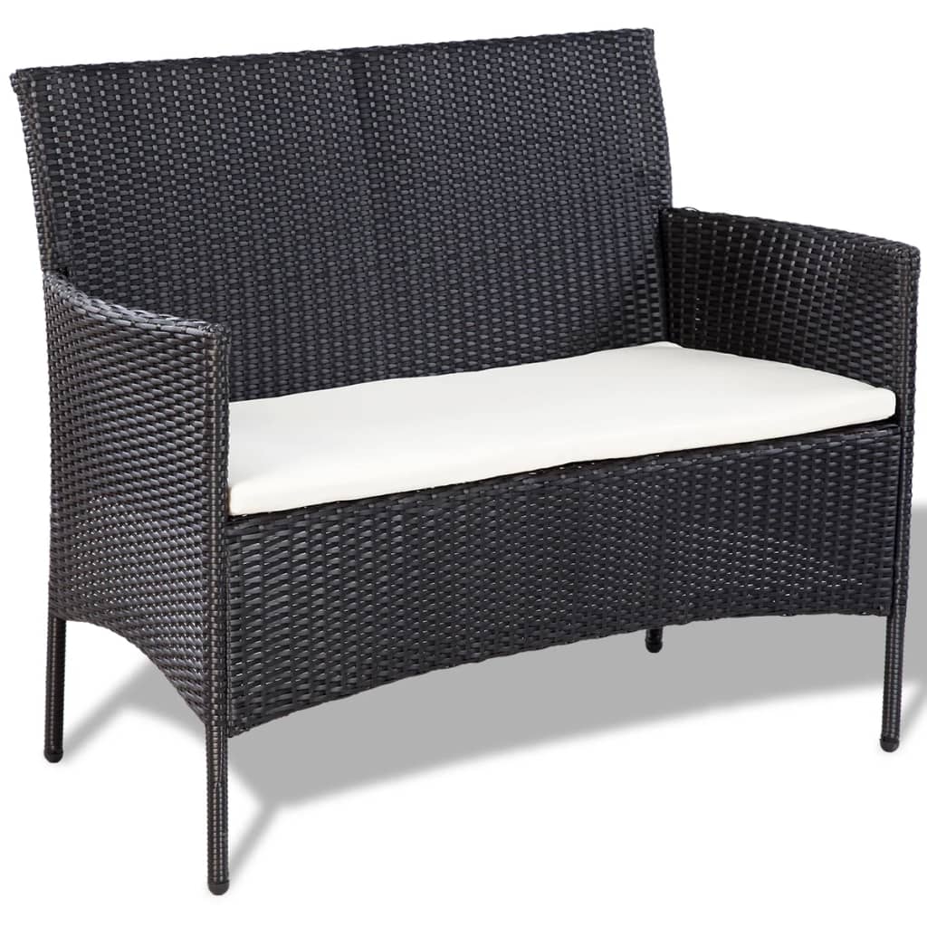 -Delige Loungeset Met Kussens Poly Rattan