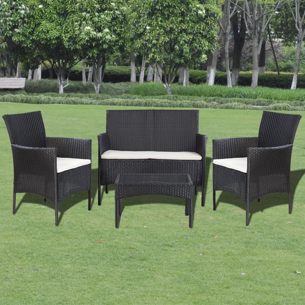 -Delige Loungeset Met Kussens Poly Rattan