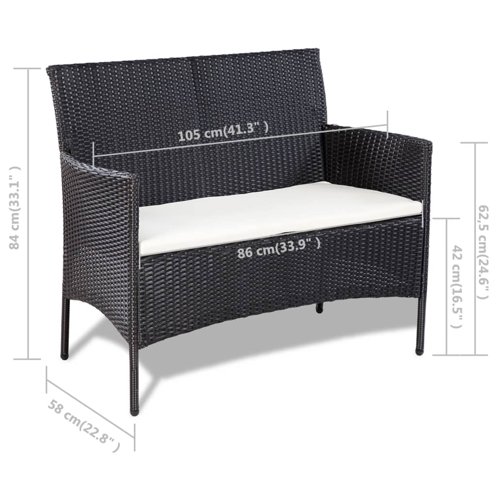 -Delige Loungeset Met Kussens Poly Rattan