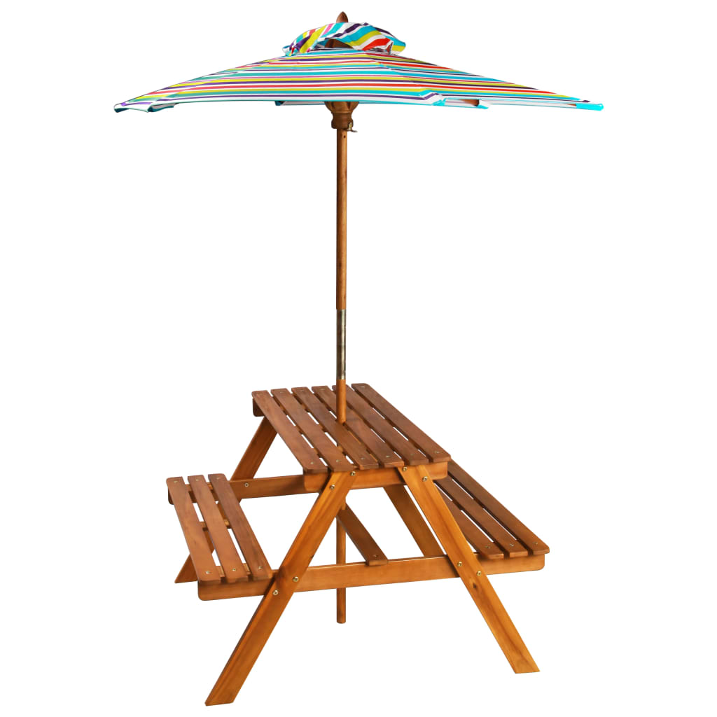 Kinderpicknicktafel Met Parasol 79X90X60 Cm Massief Acaciahout