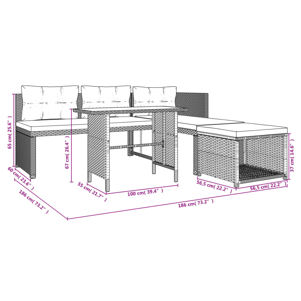 -Delige Loungeset Poly Rattan