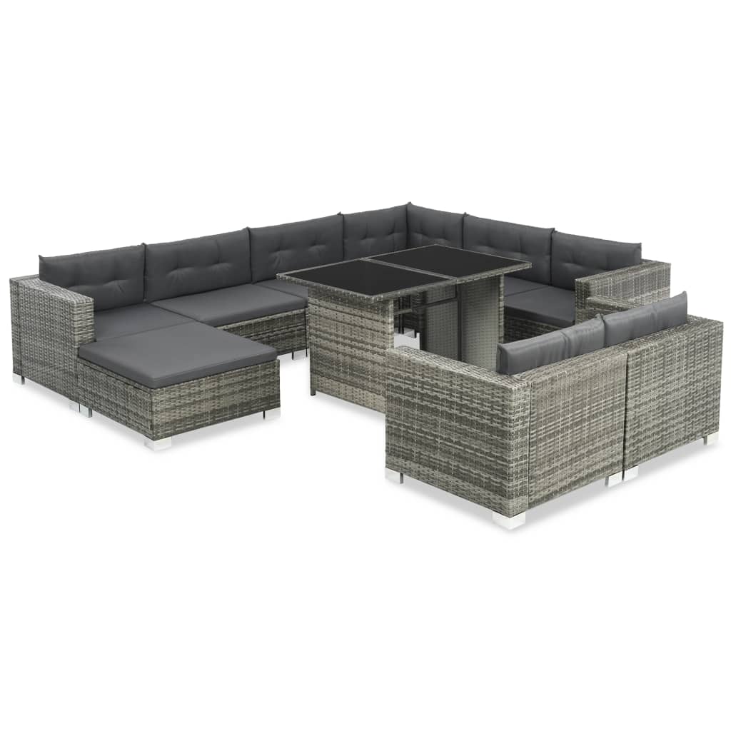 -Delige Loungeset Met Kussens Poly Rattan