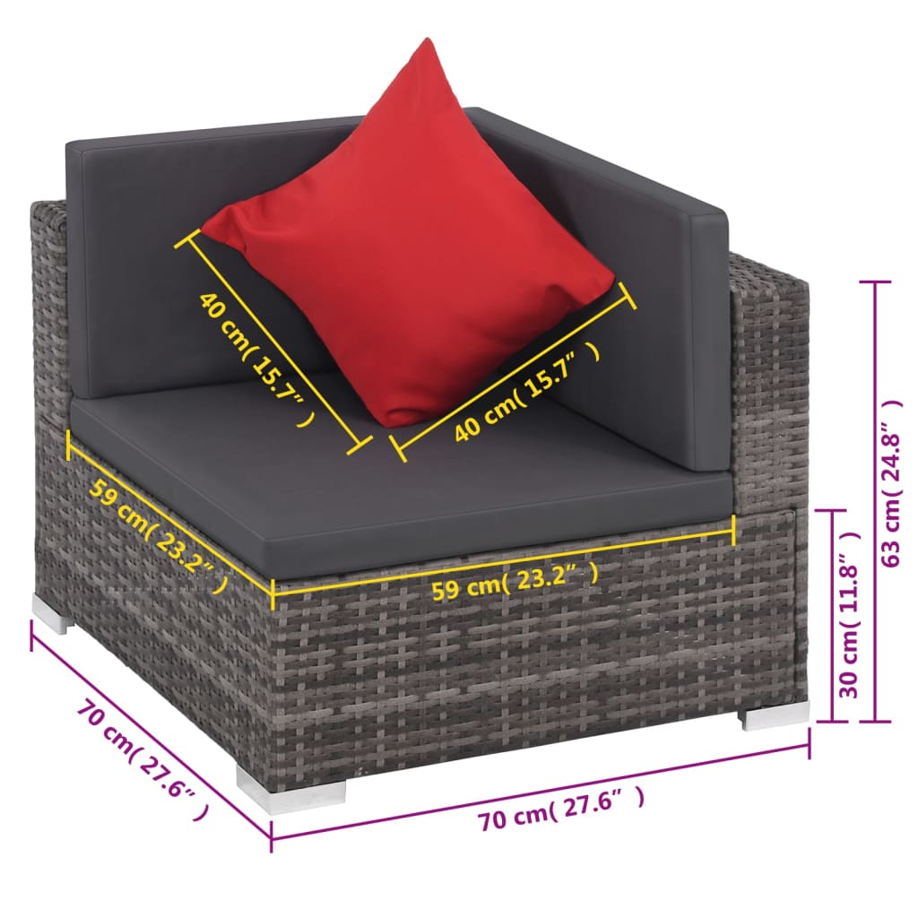 8-Delige Loungeset Met Kussens Poly Rattan Grijs