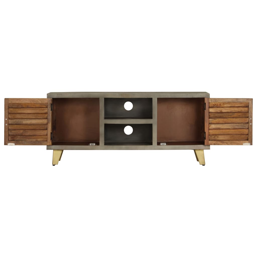 Tv-Meubel 110X30X48 Cm Massief Mangohout Met Messing Grijs