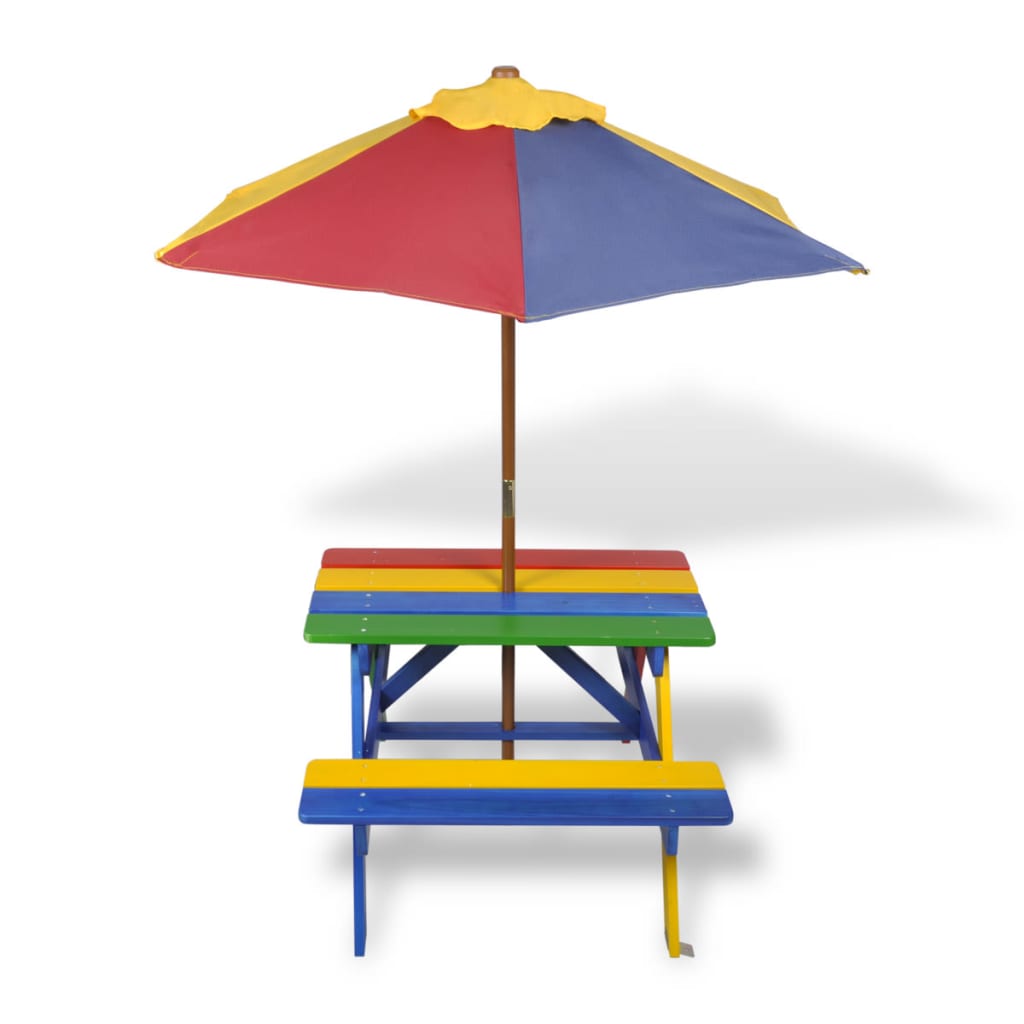 Kinderpicknicktafel Met Banken En Parasol Hout Meerkleurig