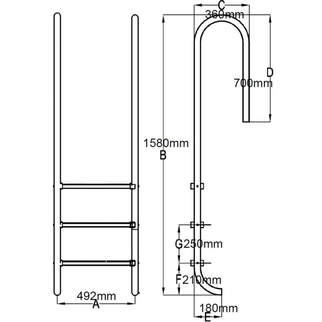 Zwembadladder Met 3 Sporten 120 Cm Roestvrij Staal 304