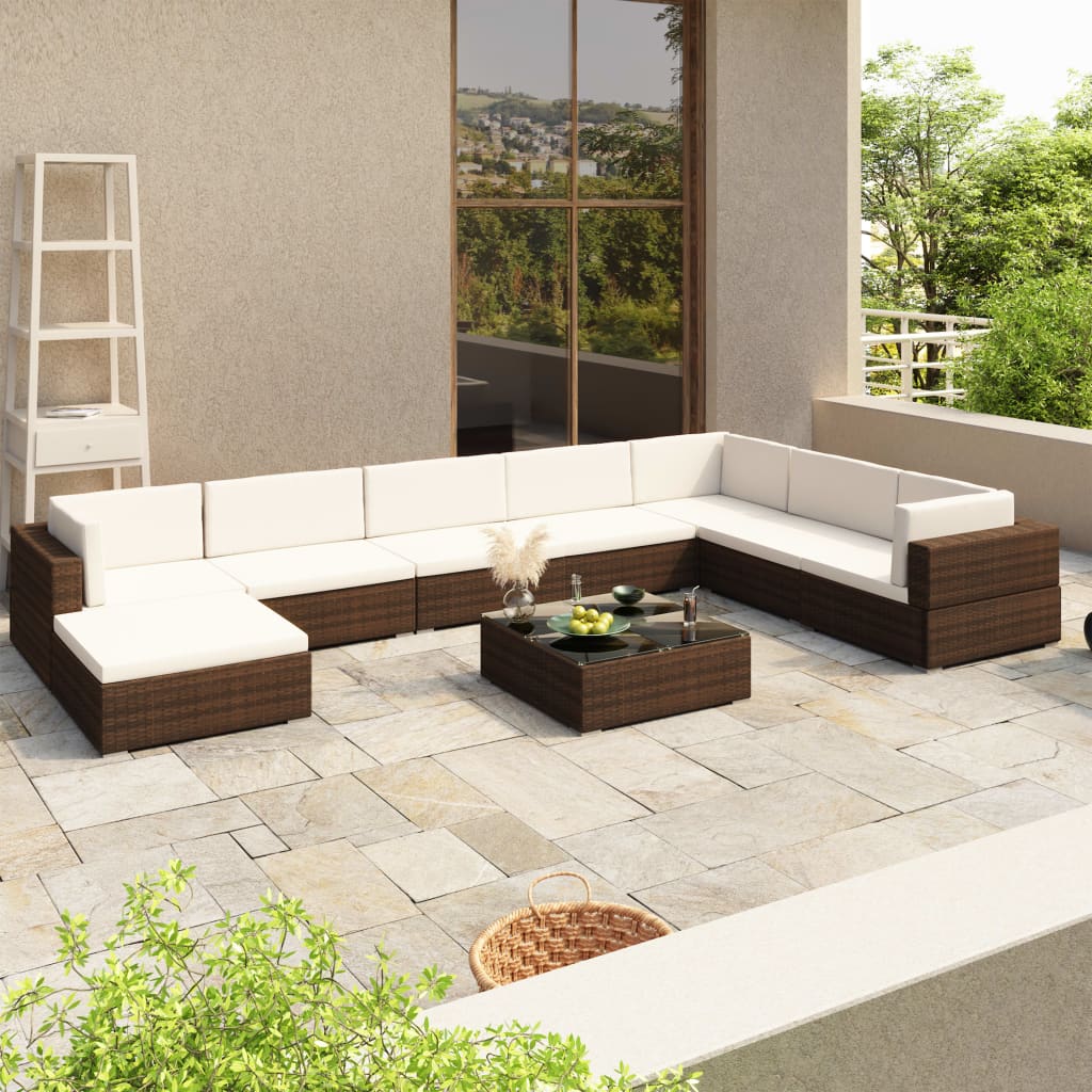 -Delige Loungeset Met Kussens Poly Rattan